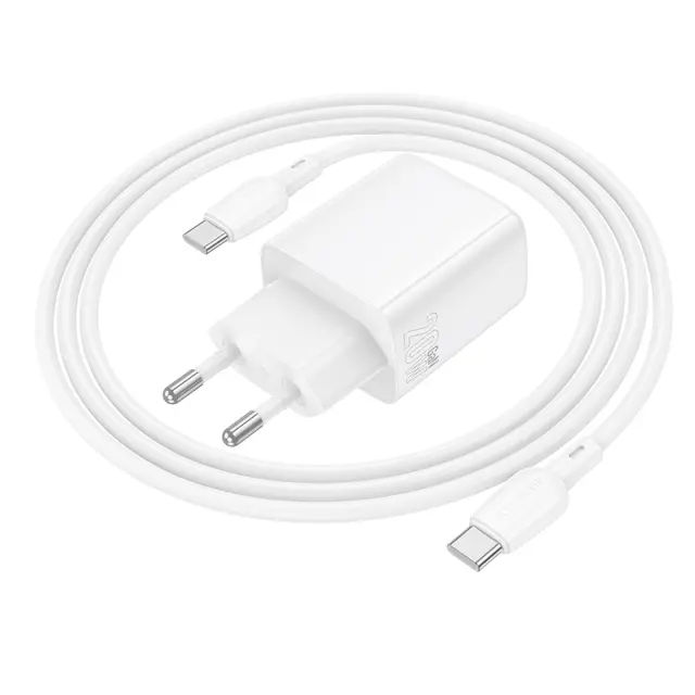 Φορτιστής Ταξιδίου Borofone BN26 Fuente Mini Size GaN USB-C PD20W + Καλώδιο Φόρτισης USB-C σε USB-C Λευκός 3