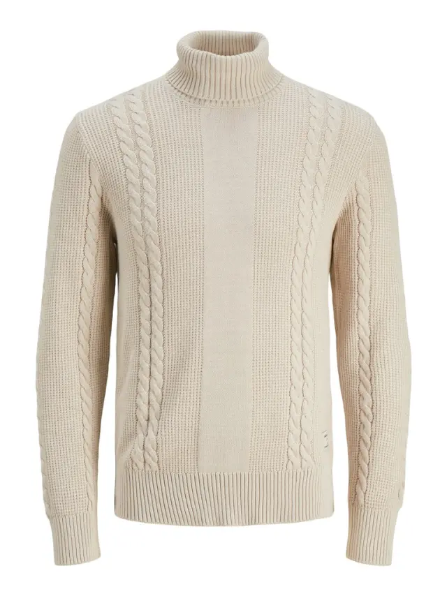 JCOGRID CABLE KNIT ROLL NECK moonbeam