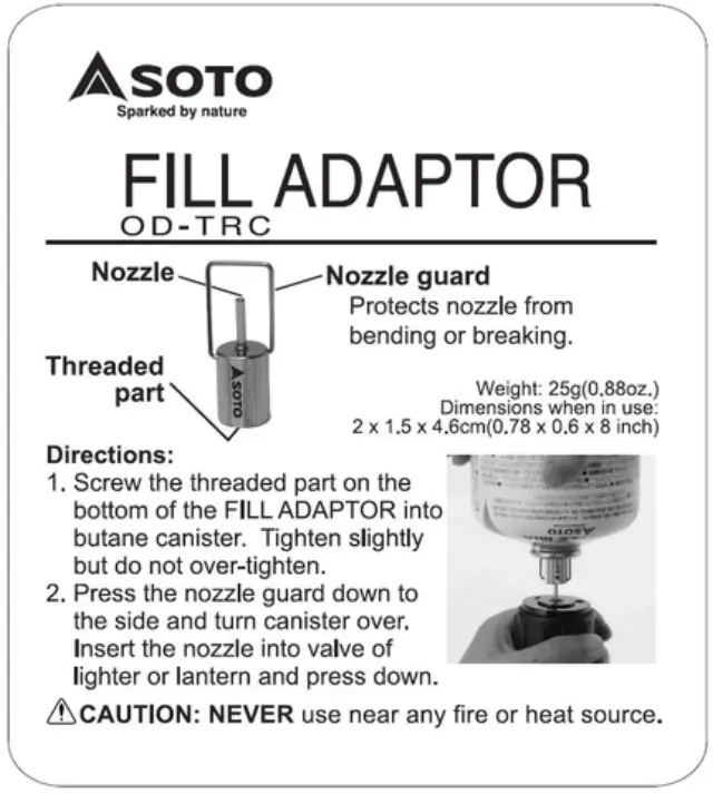 Fill Adaptor For Gas Stove Αντάπτορας Γεμίσματος Για Γκαζάκι Soto - OD-TRC 3