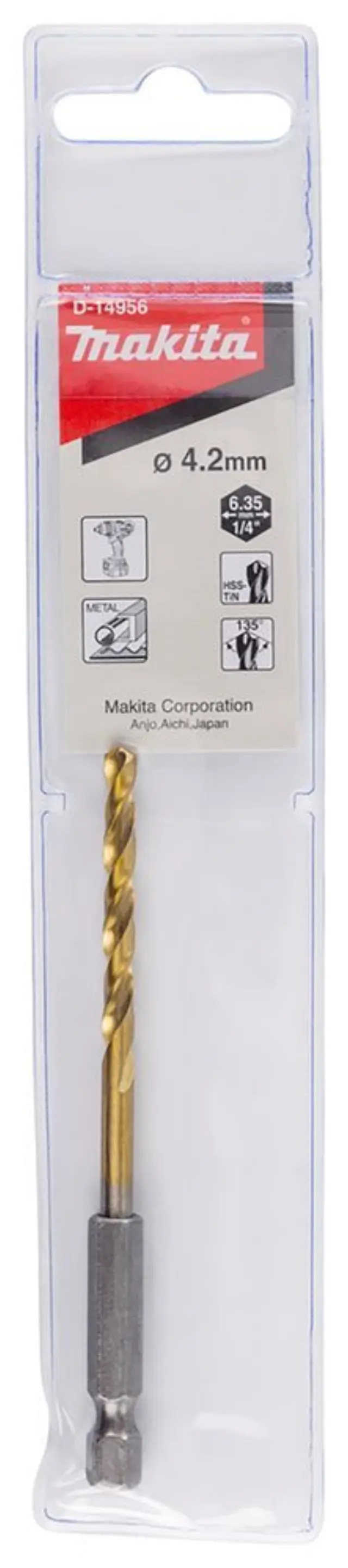 Makita D-14956 – Τρυπάνι Μετάλλου HSS-TiN με Εξάγωνο Άκρο 4.2mm 3