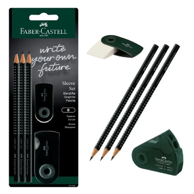 ΣΕΤ FABER CASTELL GRIP 3 ΜΟΛΥΒ.+ΓΟΜΑ+ΞΥΣΤΡΑ ΜΑΥΡΟ 2