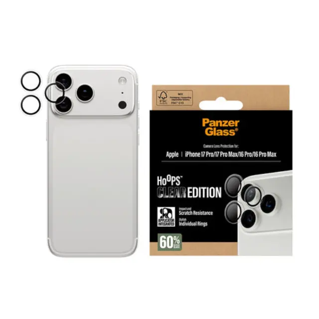 PanzerGlass - Hoops Transparent Camera Lens Protector iPhone 17 Pro - iPhone 17 Pro Max - iPhone 16 Pro - 16 Pro Max - Transparent - Electronics
