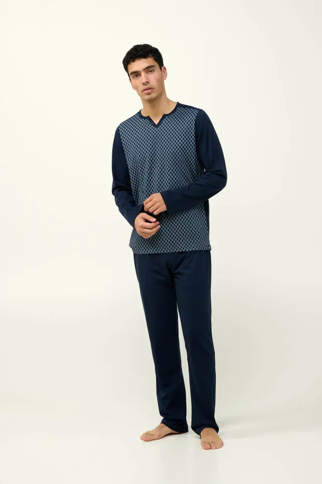 Ανδρική Πυτζάμα με V Λαιμόκοψη Vamp 23674 BLUE