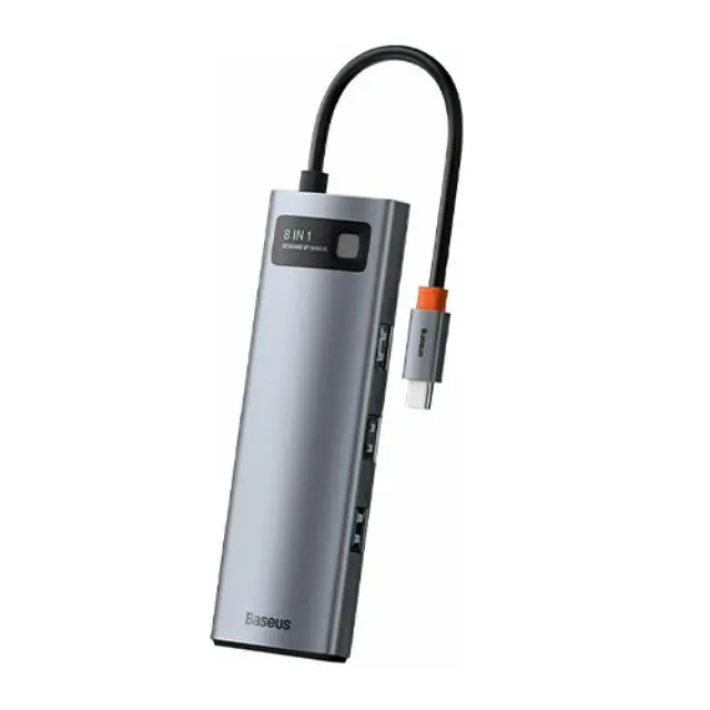 Baseus USB-C Hub Metal Gleam 8in1 USB-C PD 100W 1x HDMI 4K 30Hz 1x SD & microSD Card Reader 3x USB-A 3.2 1x RJ45 Gray (CAHUB-CV0G) 2