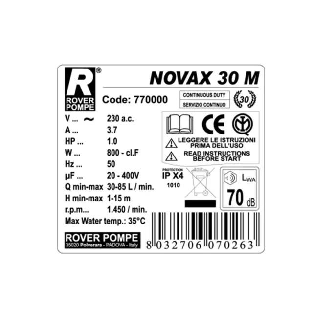 Rover Pompe Novax 30 M Αντλία μετάγγισης με ιπποδύναμη 1.0HP ανοξείδωτη / 102837 2