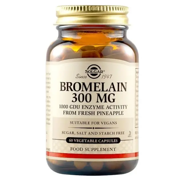Solgar Bromelain 300mg Φυσικό Πεπτικό Ένζυμο για Βελτίωση της Πέψης 60 φυτικές κάψουλες
