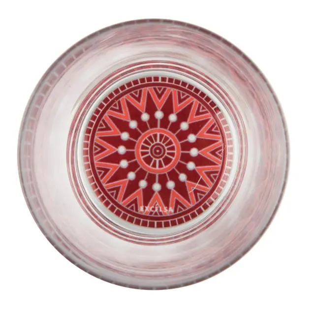 Excelsa Ποτήρι γυάλινο 340ml Mandala red, με χρωματιστή βάση 2