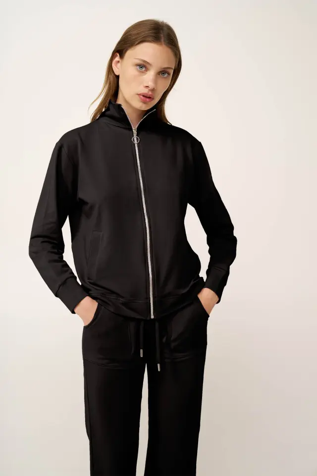 Γυναικεία Ζακέτα Φούτερ με Φερμουάρ Vamp 24830 BLACK