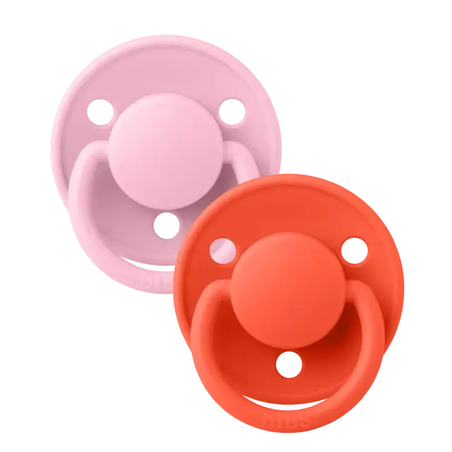BIBS ΣΕΤ ΠΙΠΙΛΕΣ 2ΤΜΧ – DE LUX – BABY PINK/TANGO – ΣΤΡΟΓΓΥΛΗ/ΣΙΛΙΚΟΝΗ ONESIZE