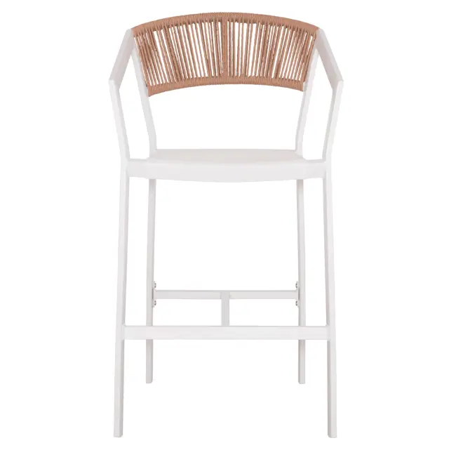 ΣΚΑΜΠΟ ΑΛΟΥΜΙΝΙΟΥ HM5892.12 ΜΕΣΑΙΟΥ ΥΨΟΥΣ RATTAN & TEXTLINE ΛΕΥΚΟ ΜΠΕΖ 55x56,5x99Y 3