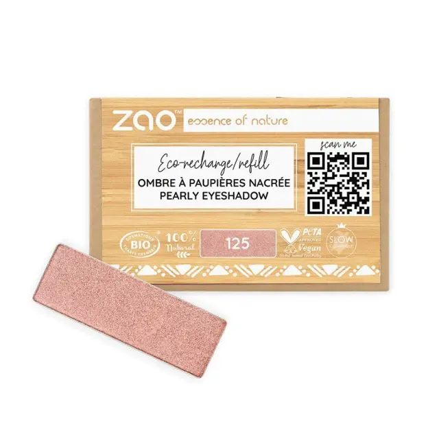 Zao Organic Eyeshadow Rectangle Pearly Refill - Βιολογική Pearly Σκιά Ματιών (Ανταλλακτικό) - Zao 125 Sunshiny pink