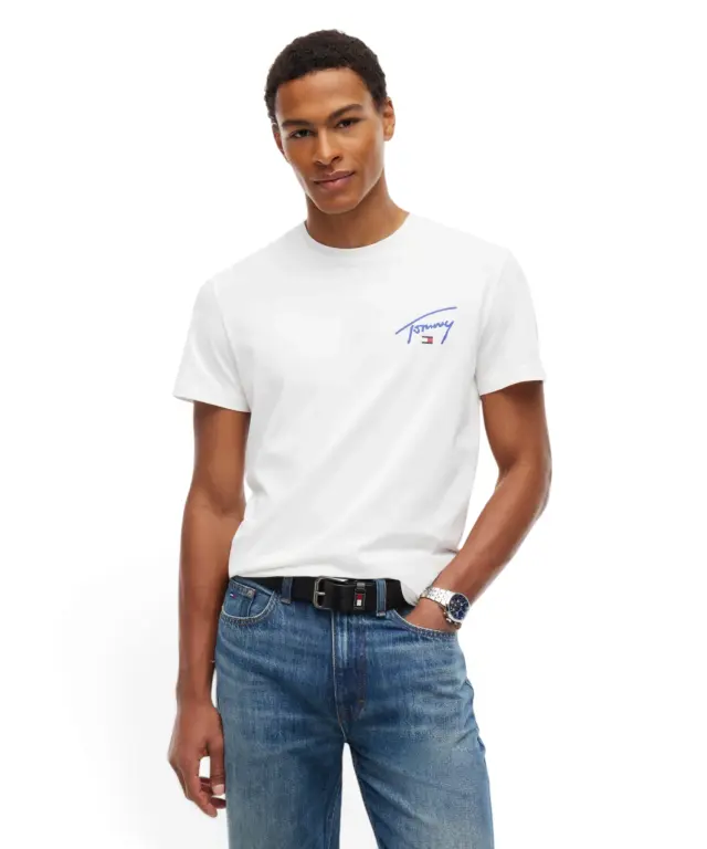 Tommy Hilfiger - Ανδρικό T-shirt Signature Chest Slim Fit DM0DM23550-YBL Λευκό 2