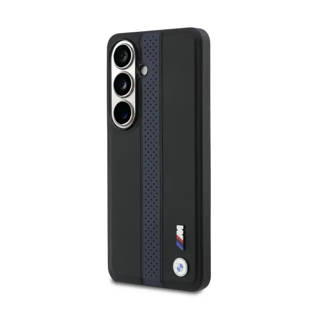 BMW M PU Leather Perforated Stripes and Metal Logo Magnetic Case for Samsung Galaxy S26 Blue 2