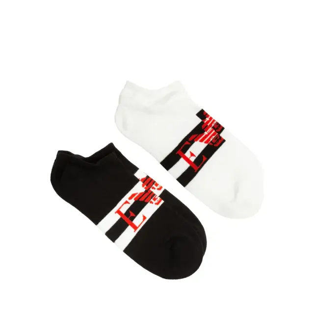 Emporio Armani Ανδρικές Κάλτσες Σοσόνια Double Stripe Logo - 2 Ζεύγη, Χρώμα Λευκό-Μαύρο