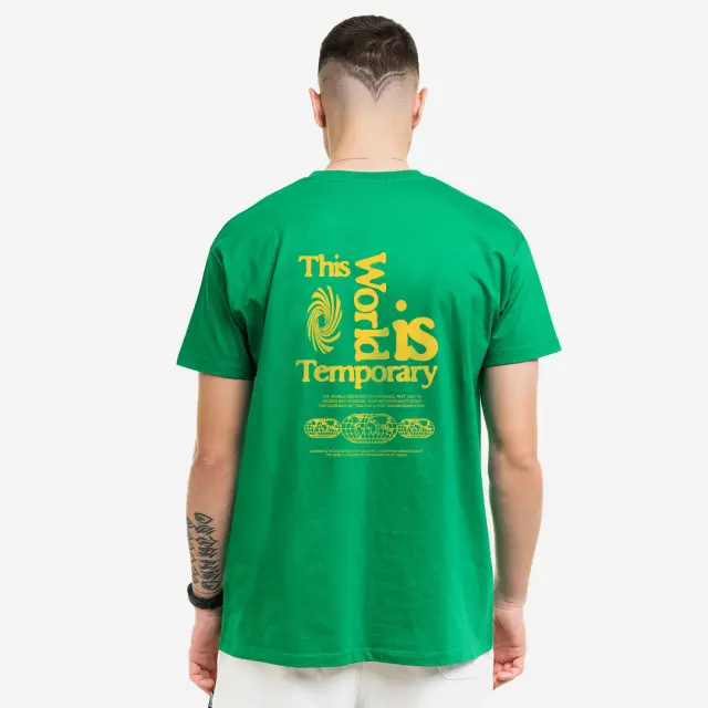 T-shirt Noshame® Πράσινο με τύπωμα The Worlds is Temporary - 122599 - XXL