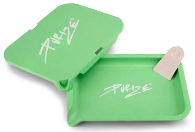 Purize Rolling Tray Kit Δίσκος Green με Καπάκι - Small (20x15cm)