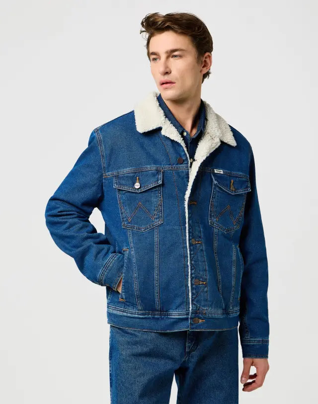 Wrangler Ανδρικό Sherpa Τζιν Μπουφάν 112371440 – Mid Stone - XL