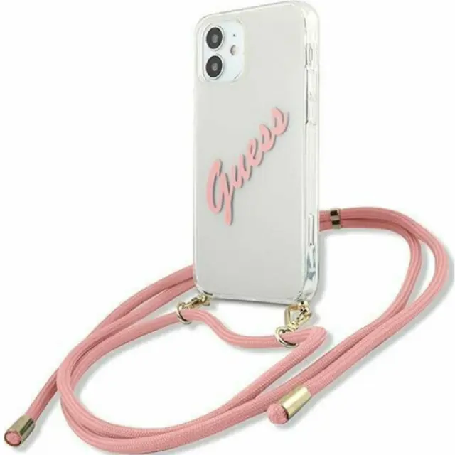 Guess Vintage Script Back Cover Πλαστικό Διάφανο Ροζ (iPhone 12 mini)