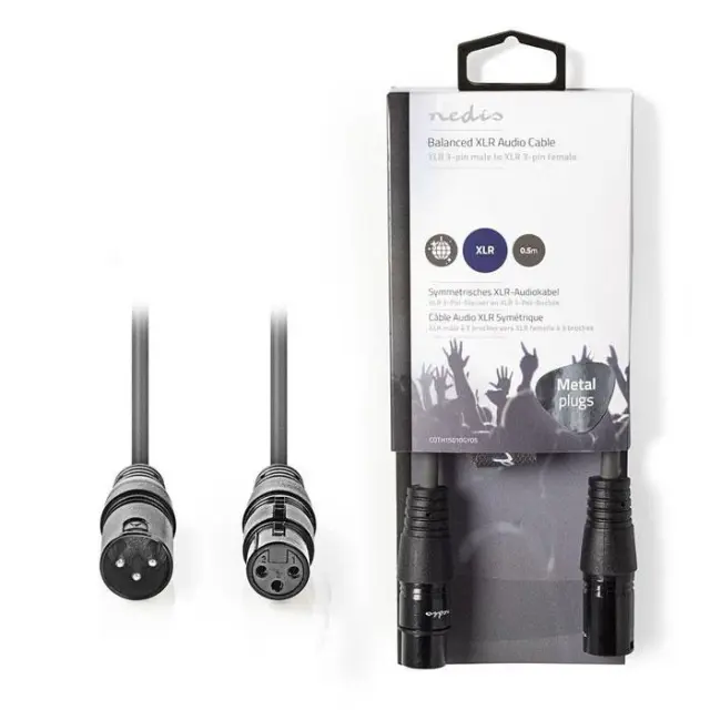 Kαλώδιο ήχου 3pin XLR θηλ. σε 3pin XLR αρσ., 0,5m σε γκρι χρώμα.