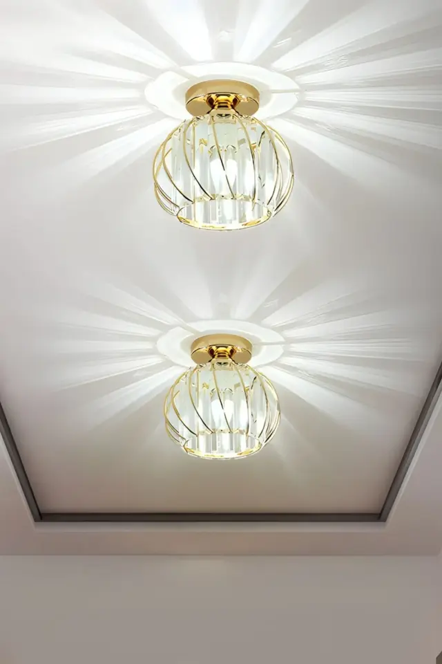 Stewehome Μοντέρνο Χρυσό Φωτιστικό Οροφής με Κρύσταλλο 20x20x20 cm 2