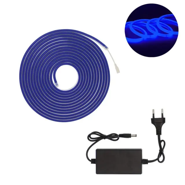 Factory Αδιάβροχη Ταινία LED RZ-0023 12V Μπλε Φως 5m Neon Flex με Τροφοδοτικό 101433