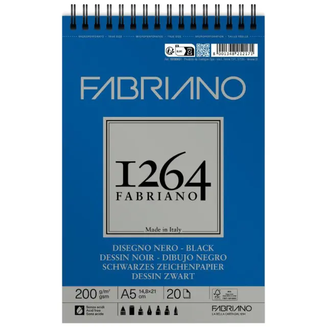 Μπλοκ Fabriano 1264 Drawing Black για Ζωγραφική 200g/m² - A5 14.8x21cm - 20 Φύλλα