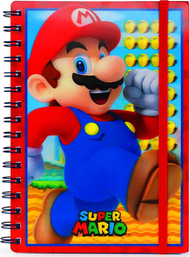 Σημειωματάριο Σπιράλ Ριγέ με Λάστιχο Super Mario 3D 2