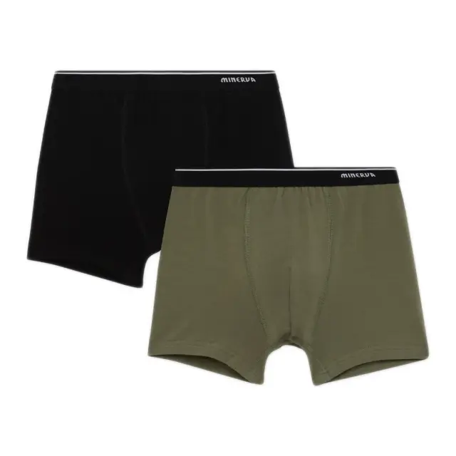 Minerva Παιδικό Boxer Αγόρι Μονόχρωμο - Διπλό Πακέτο, Χρώμα Χακί-Μαύρο