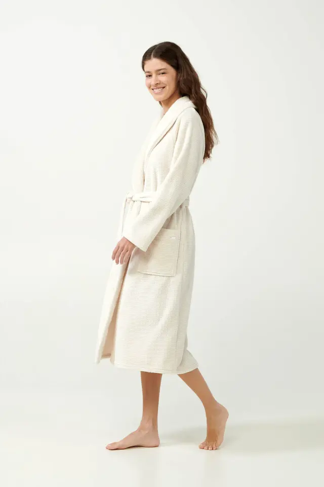 Vamp Γυναικεία Ρόμπα Μακρυά με Ζώνη και Τσέπες Beige Skin 3