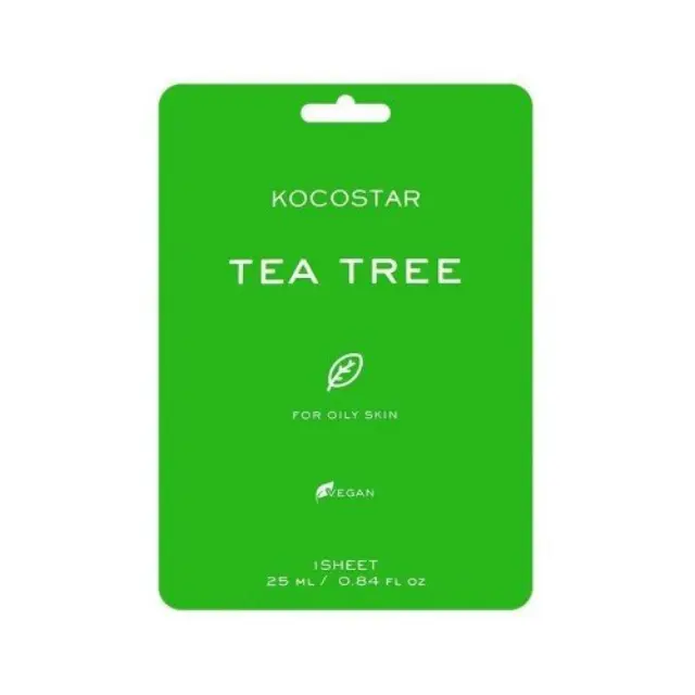 KOCOSTAR Tea Tree Face Sheet Mask Εμποτισμένη Μάσκα Τόνωσης για Λιπαρό Δέρμα 1τμχ