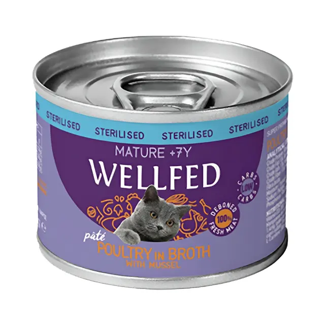 Wellfed Sterilised Mature 7+ Κονσέρβα για Γάτες με Πουλερικά & Μύδια 200gr