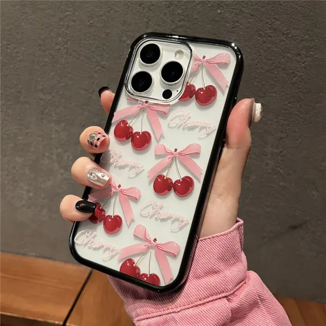 Hybrid Θήκη Cherries για iPhone 16 Pro-Clear/Black OEM 2
