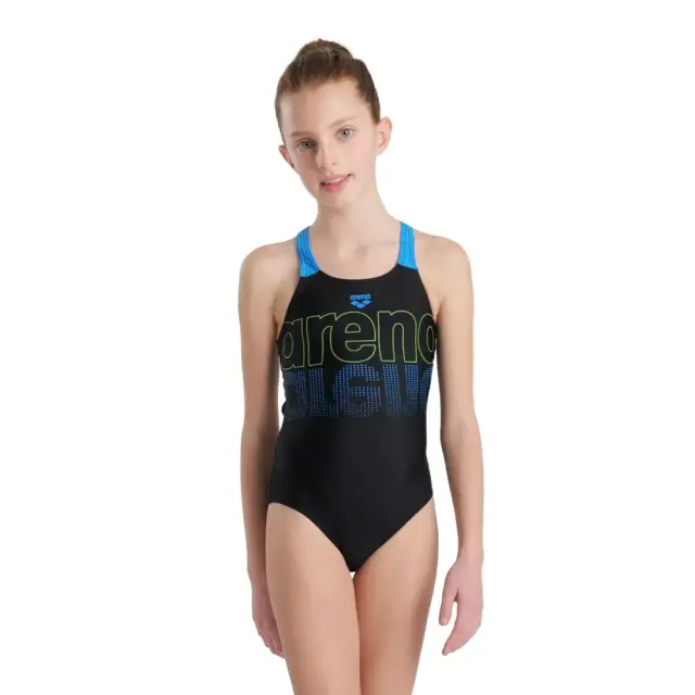Arena Girl's V Back Graphic Swimsuit Μαύρο - Μπλε 005538-590 (Arena) - 6 Years