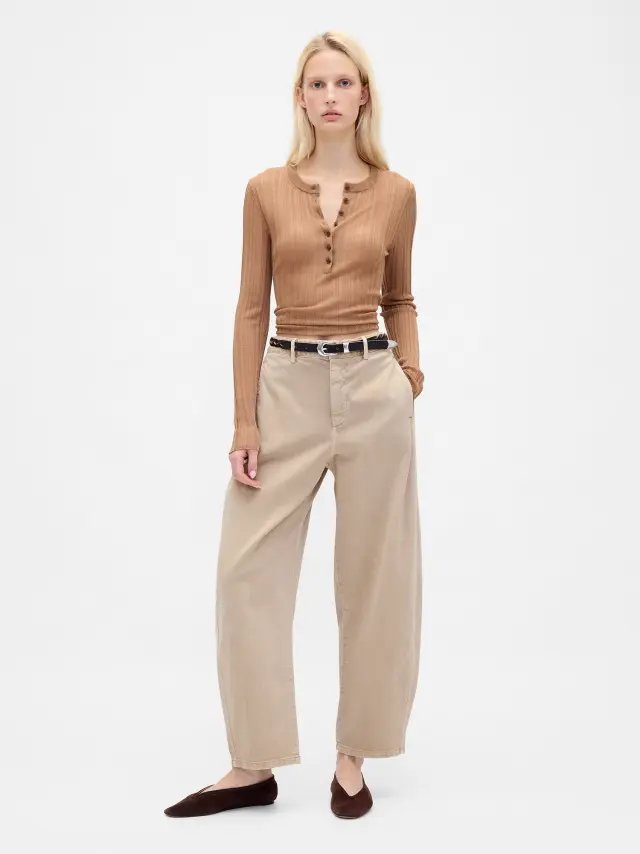 Mid Rise Twill Barrel Παντελόνι Wicker beige - 0