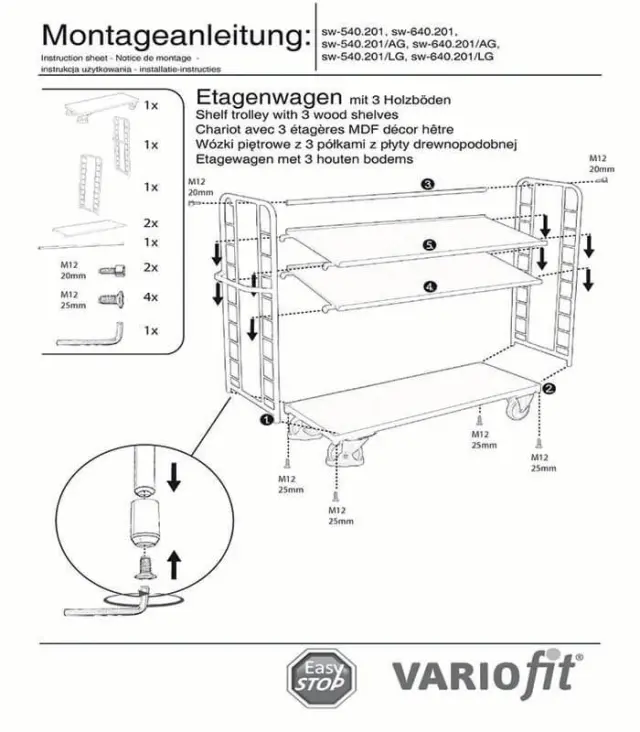 Variofit sw-640.201/AG Τρόλεϊ Μεταφοράς 3 Επιπέδων με Επικλινή Ράφια για Φορτίο Βάρους ως 400kg 2