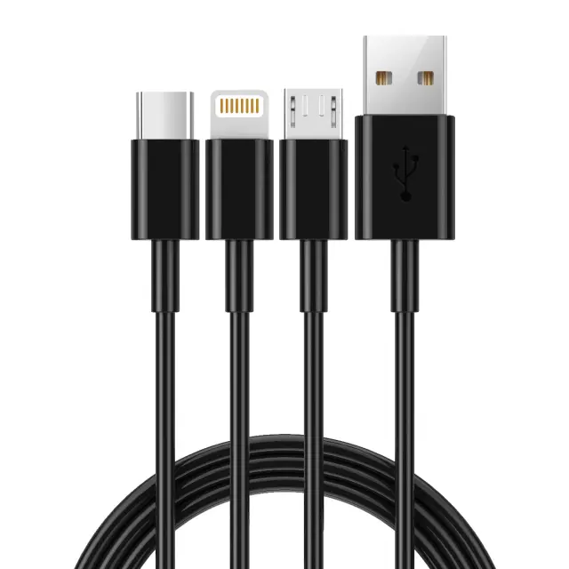 Καλώδιο Σύνδεσης και Φόρτισης Ancus Flow E44 USB 3 σε 1 Micro-USB, USB-C, Lightning 3.0A Μαύρο 1m 2