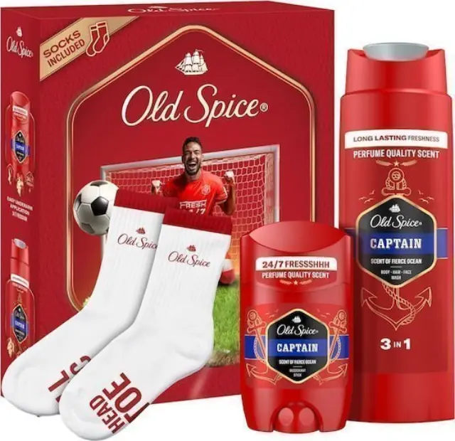 Old Spice Xmas Promo Footballer Captain Αποσμητικό Στίκ, 50ml & Αφρόλουτρο & Σαμπουάν, 250ml & Δώρο Κάλτσες