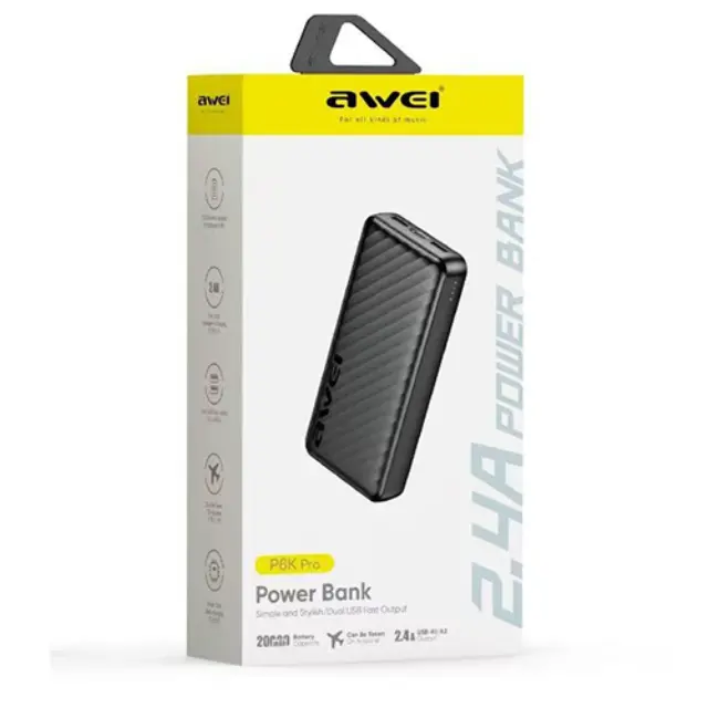 Awei P6K Pro Power Bank 20000mAh με 2 Θύρες USB-A Μαύρο 2