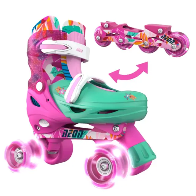 Yvolution Neon Combo Floral Skates 2 in 1 - Ρυθμιζόμενου μεγέθους ροζ παιδικά rollers