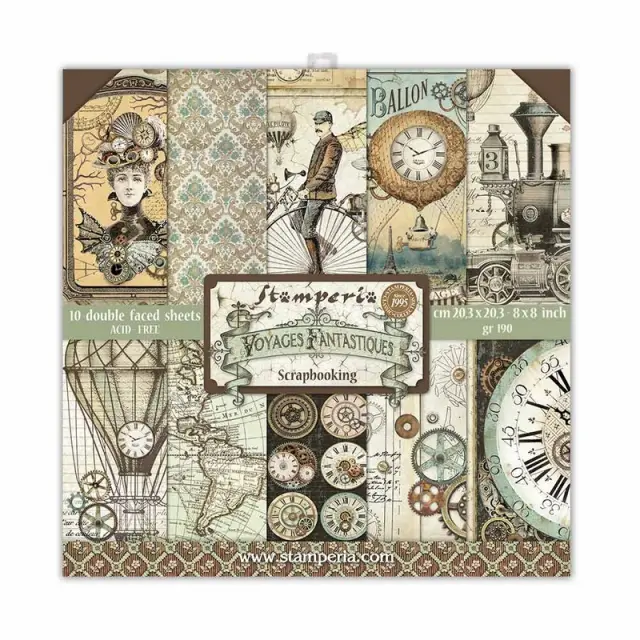 Χαρτιά scrapbooking Stamperia 10τεμ, 20.3x20.3cm, Voyages Fantastiques