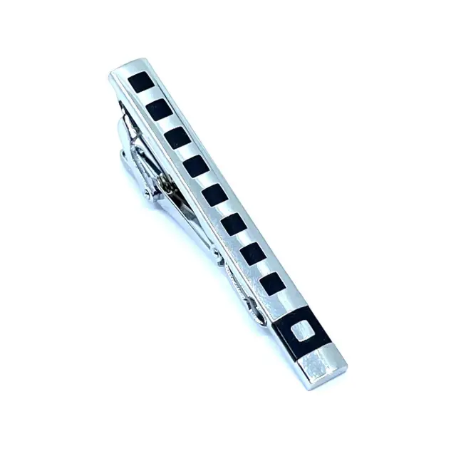 Ασημί Μαύρο Κλιπ Γραβάτας 5,5 cm με Σμάλτο – LGTC/5.5-11