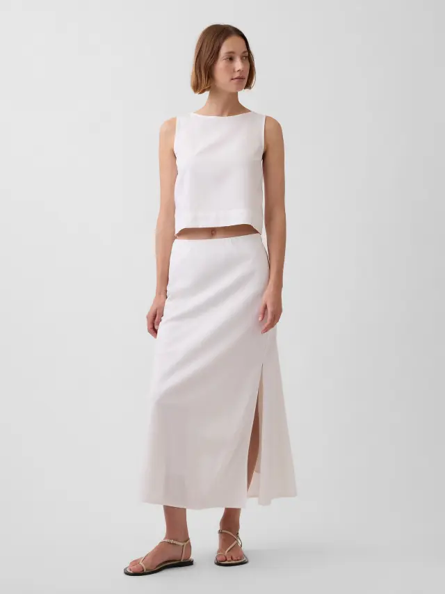 Γυναικεία Φούστα Slip σε Maxi Γραμμή απο Λινό Μείγμα New off white - L