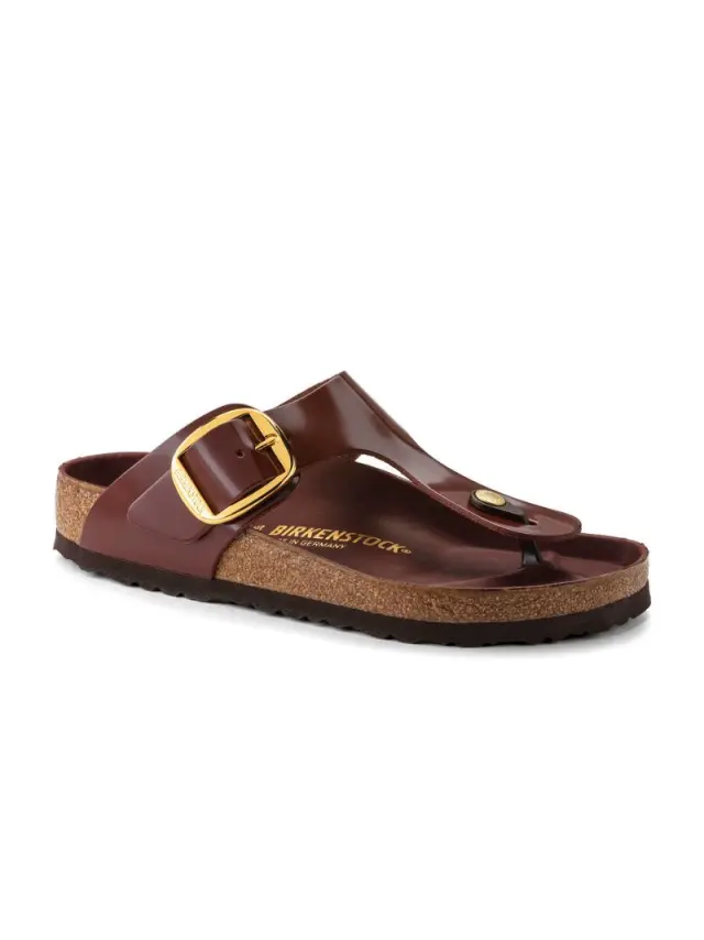 Birkenstock Πέδιλα Γυναικείο δέρμα λουστρίνι Καφέ BIR/GIZEH BIG BUCKLE 1021477 CHOCOLA 2