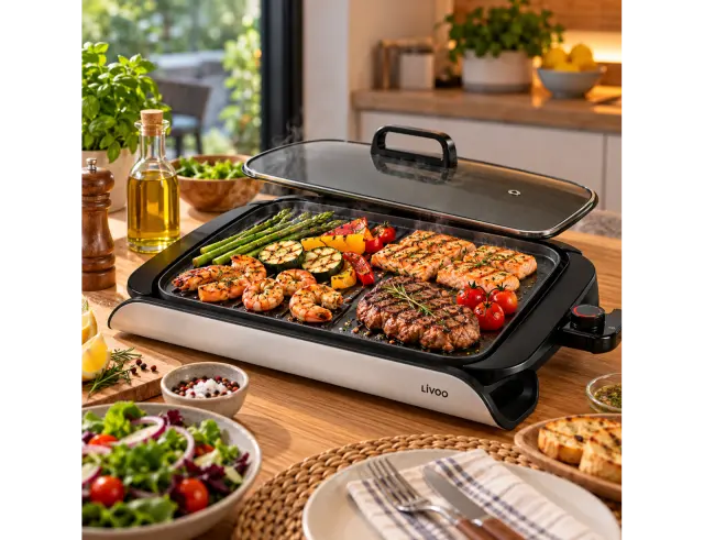 Ηλεκτρική Ψησταριά plancha Livoo DOC321 με ισχύ 2000W, ρυθμιζόμενο θερμοστάτη και επιφάνεια ψησίματος 40x30cm DOC321