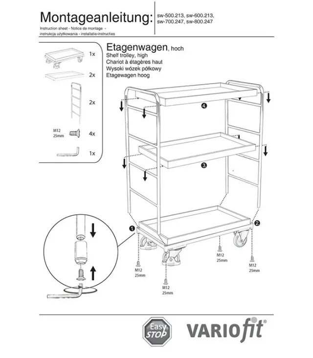 Variofit sw-700.247 Τρόλεϊ Μεταφοράς 3 Επιπέδων για Φορτίο Βάρους ως 250kg 2