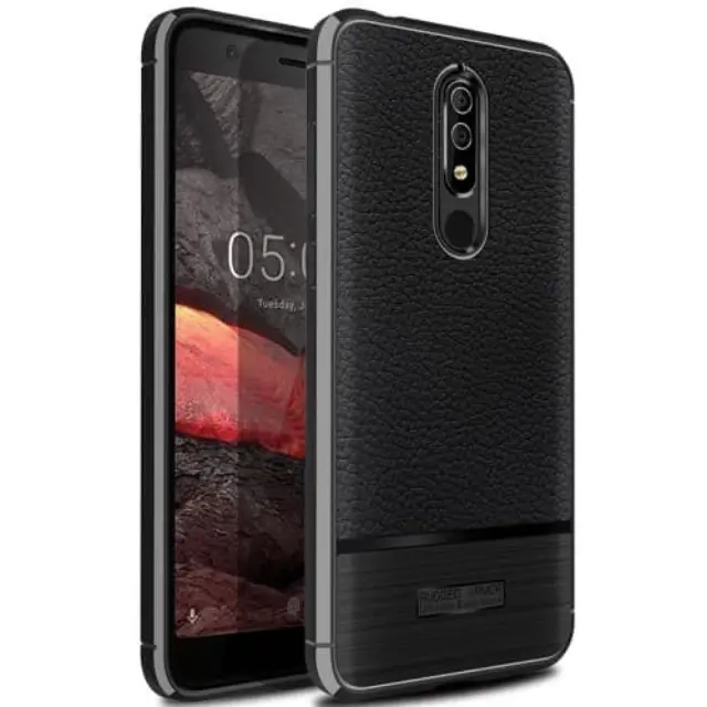 Κάλυμμα πλάτης TPU Litchi Texture Nokia 5.1-Black 2