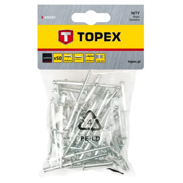 Πριτσίνια Αλουμινίου Topex 43E502 M4.8x10mm 50τμχ