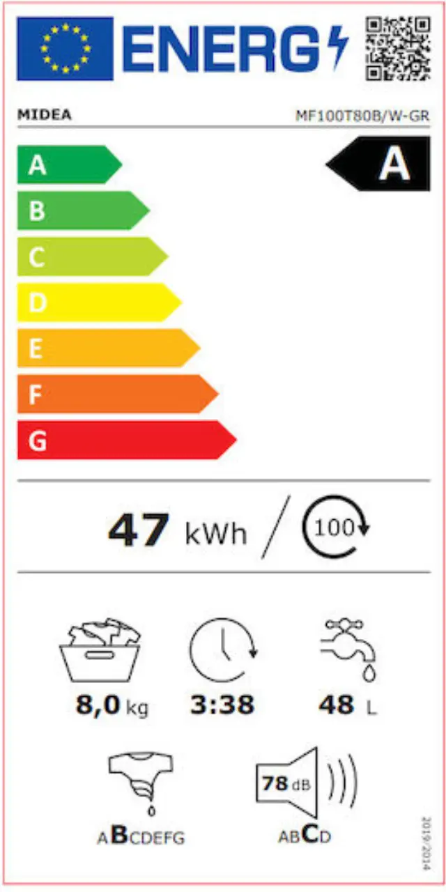 Midea Πλυντήριο Ρούχων Άνω Φόρτωσης 8kg με Τεχνολογία Ατμού 1300 Στροφών Drum Clean MF100T80B/W-GR 2