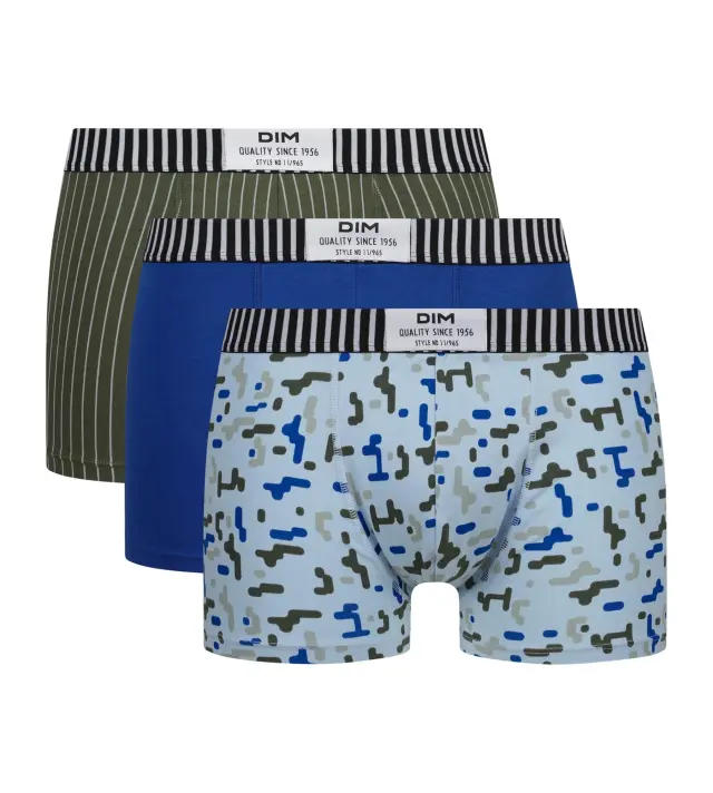 Dim Vibes Ανδρικά Μποξεράκια Style Cotton Stretch Συνδυασμός Χακί Σιέλ 3τμχ - L 2