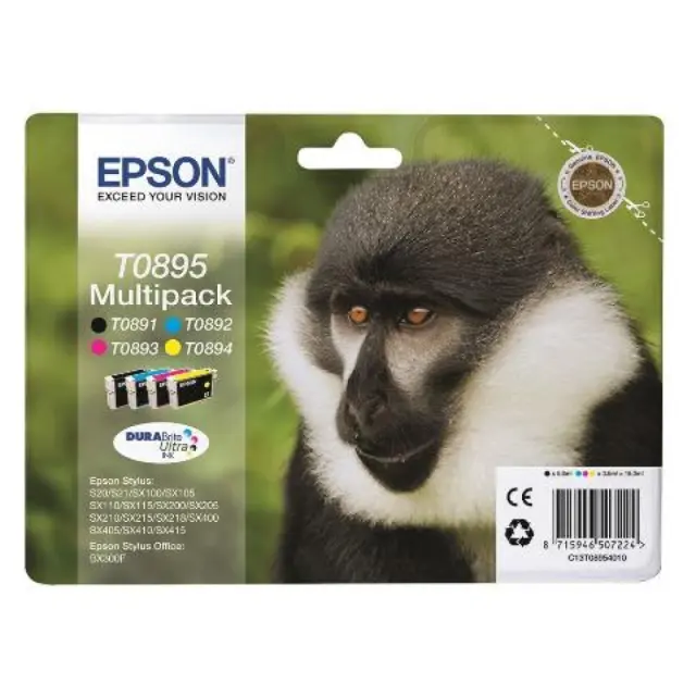 Epson T0895 Γνήσιο Πακέτο 4 Μελανιών Εκτυπωτή InkJet Κίτρινο / Κυανό / Ματζέντα / Μαύρο (C13T08954010)